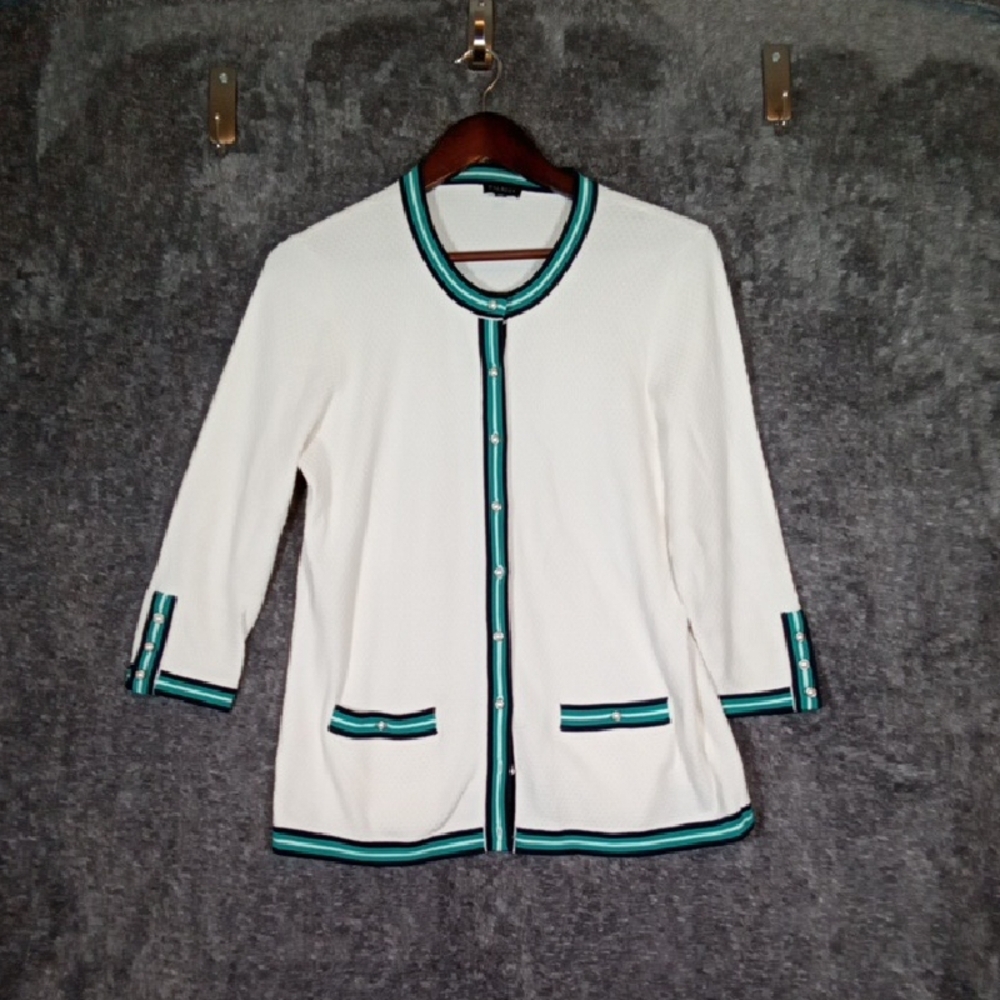 Talbots Women Medium Waffle Knit Cardigan Cream Preppy Button Up